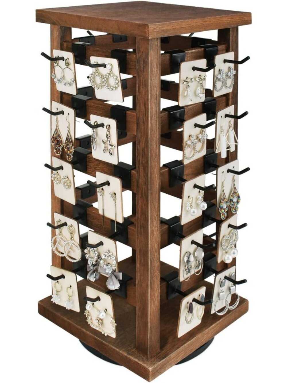 5-Tier Wooden Rotating Jewelry Earring Display Stand with 42 Hooks - Organizer